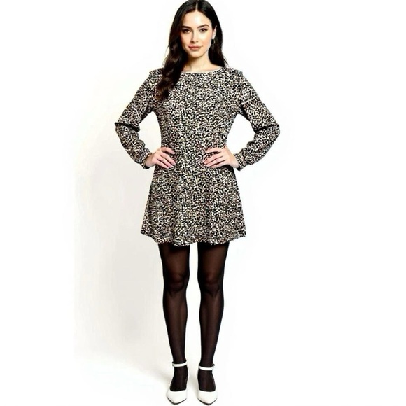 LOFT Animal Print Long Sleeve Shift Dress Womens Sz XS/S Mini - Picture 1 of 11